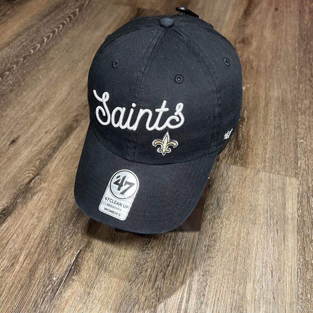 '47 New Orleans Saints Hat Black Silver Cursive Script Spell Out‎ Women Cap